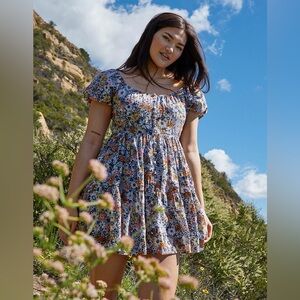 American Eagle Floral Button-Front Mini Babydoll Dress